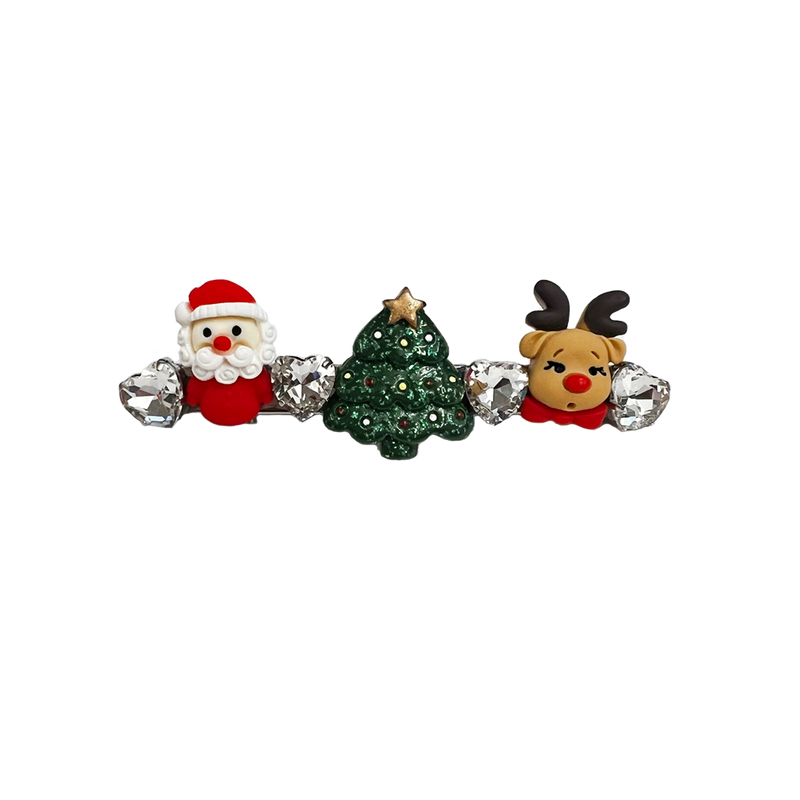 Santa & Reindeer Crystal Heart Clip