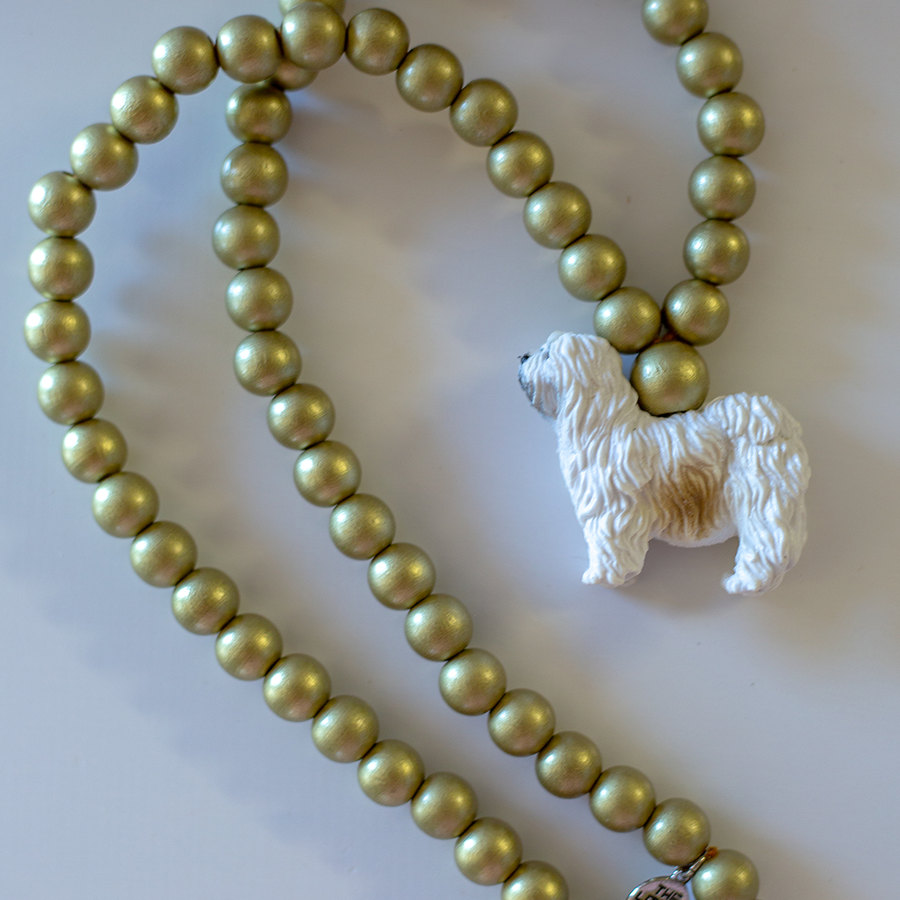 Pink Chicken Sheep Dog on Gold Beads 