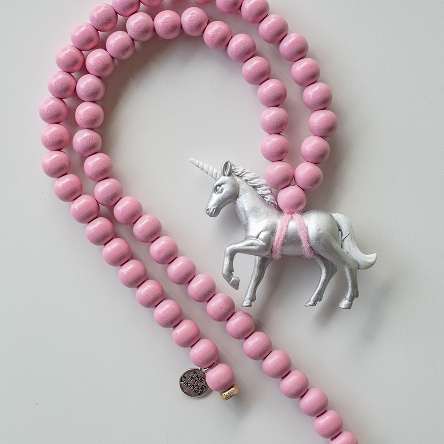 Pink Chicken Silver Unicorn on Light Pink Beads 