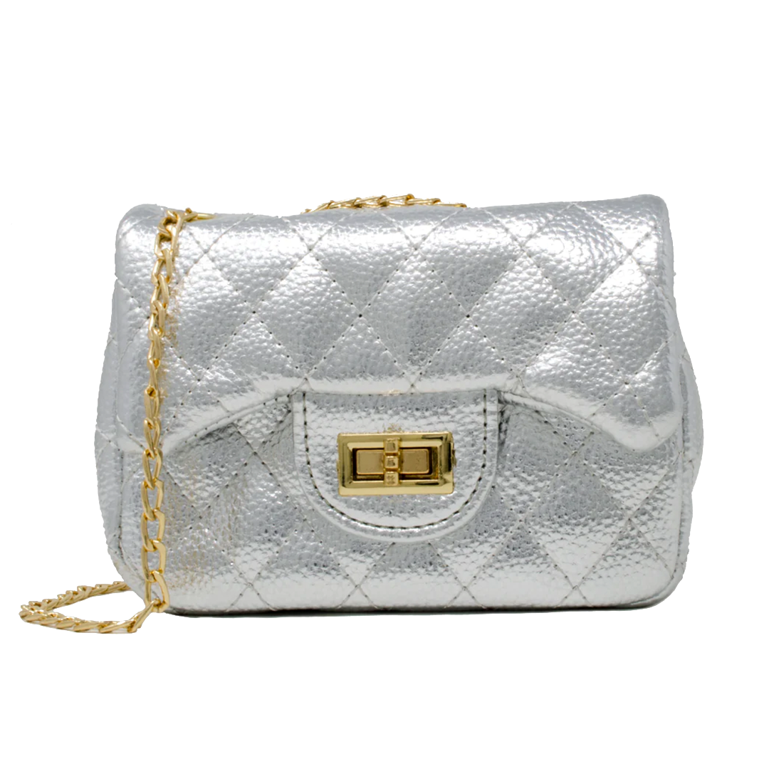 Quilted Metallic Gold Clasp Bag - Metallic Silver – Pink Chicken