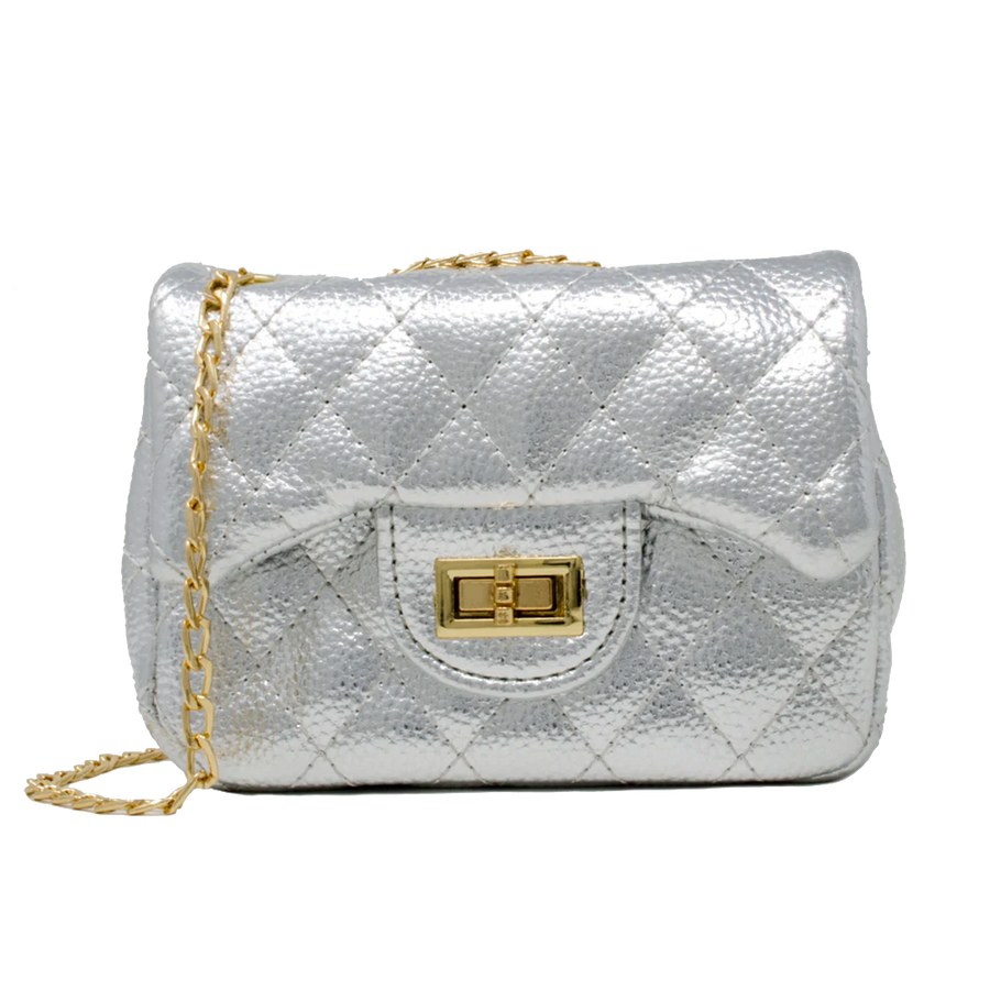 Quilted Metallic Gold Clasp Bag - Metallic Silver