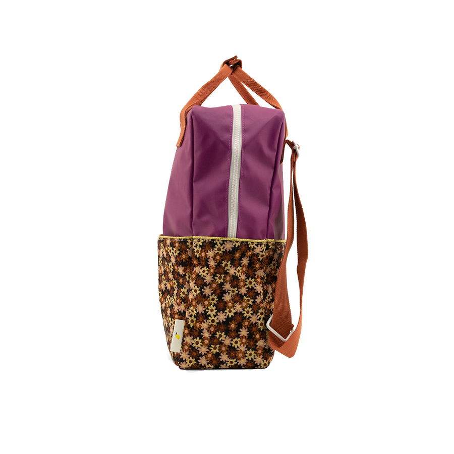 Large Backpack - Purple Tales + Flower Field Pink