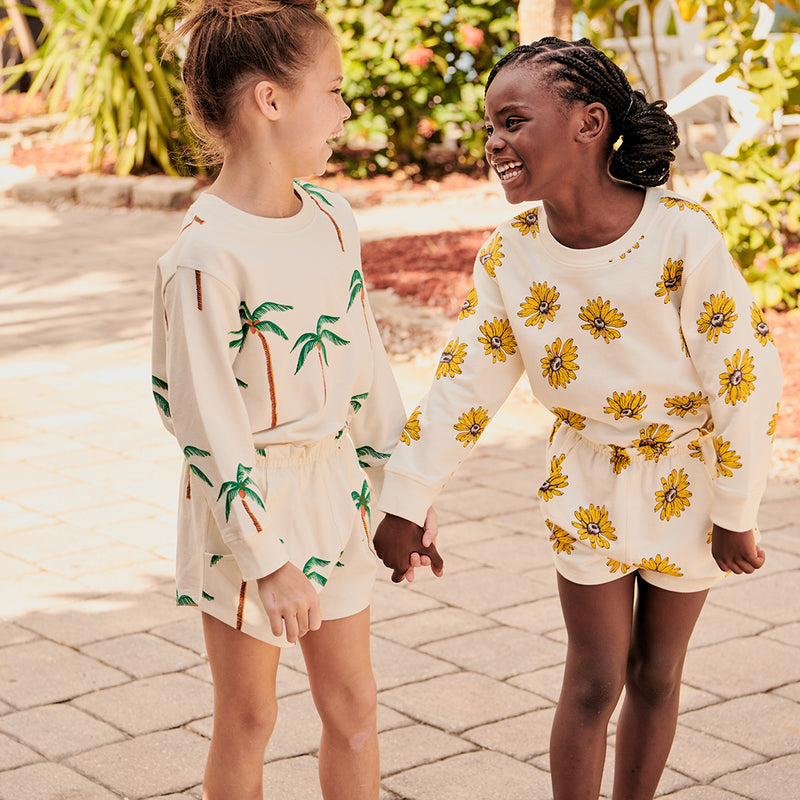 Girls Organic Sweatshirt - Cream Palm Trees