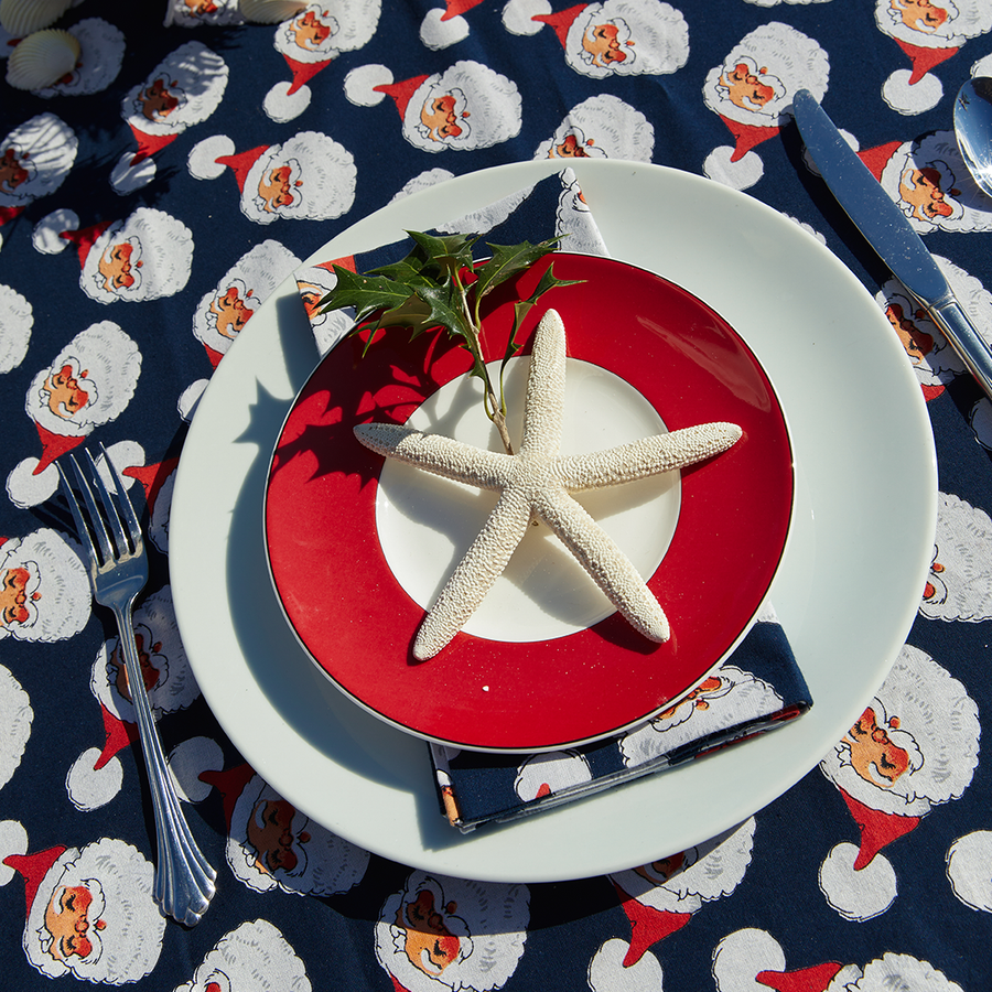 Tablecloth - Navy Santas