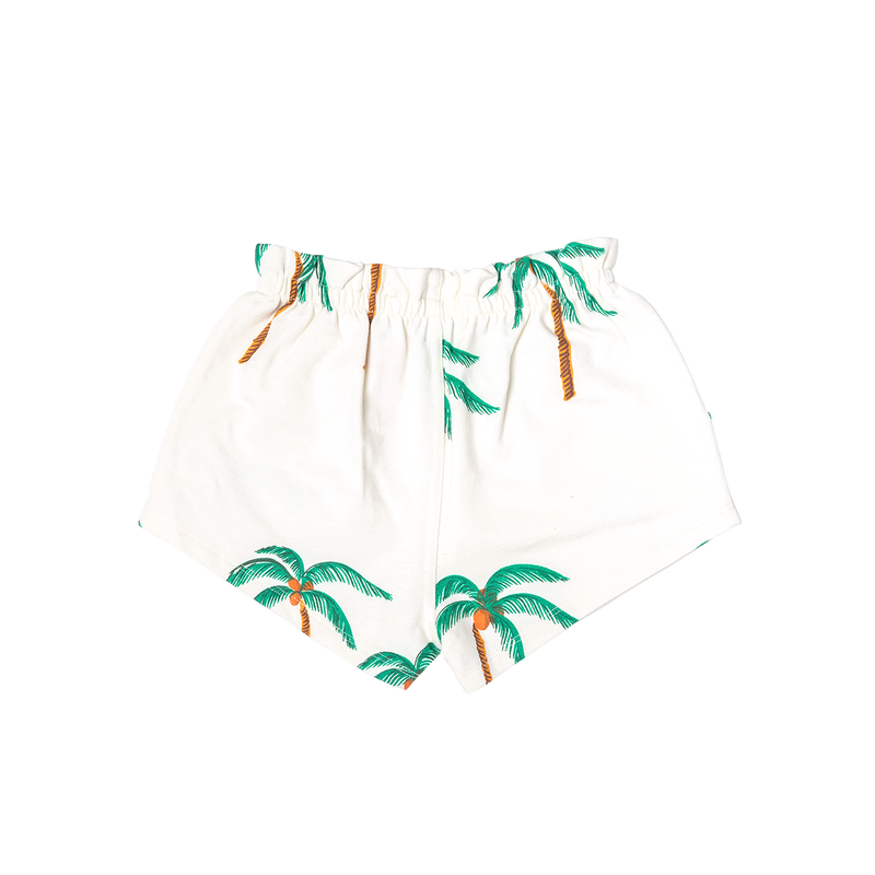 Girls Organic Theodore Short - Cream Palm Trees