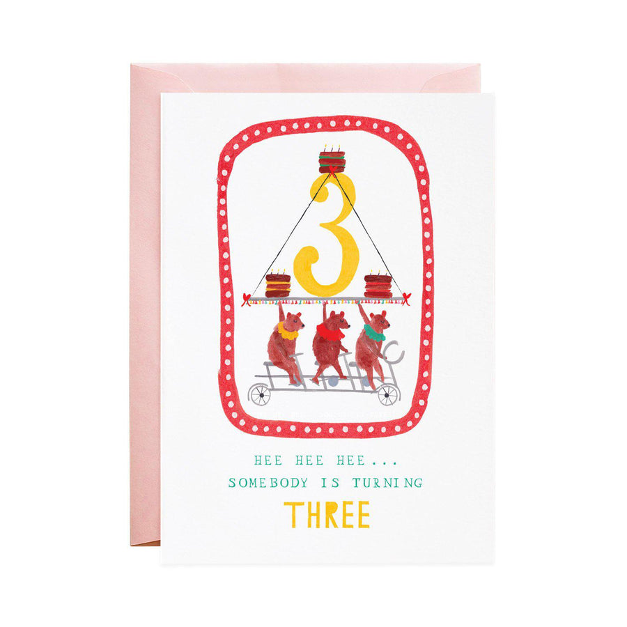 Pink Chicken Greeting Card - Three Cycling Bears 