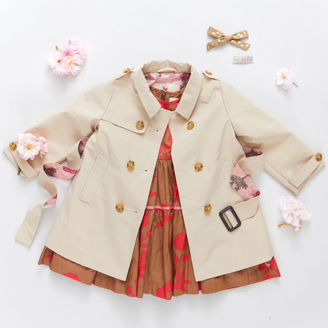 Girls' khaki and pink reversible trench coat