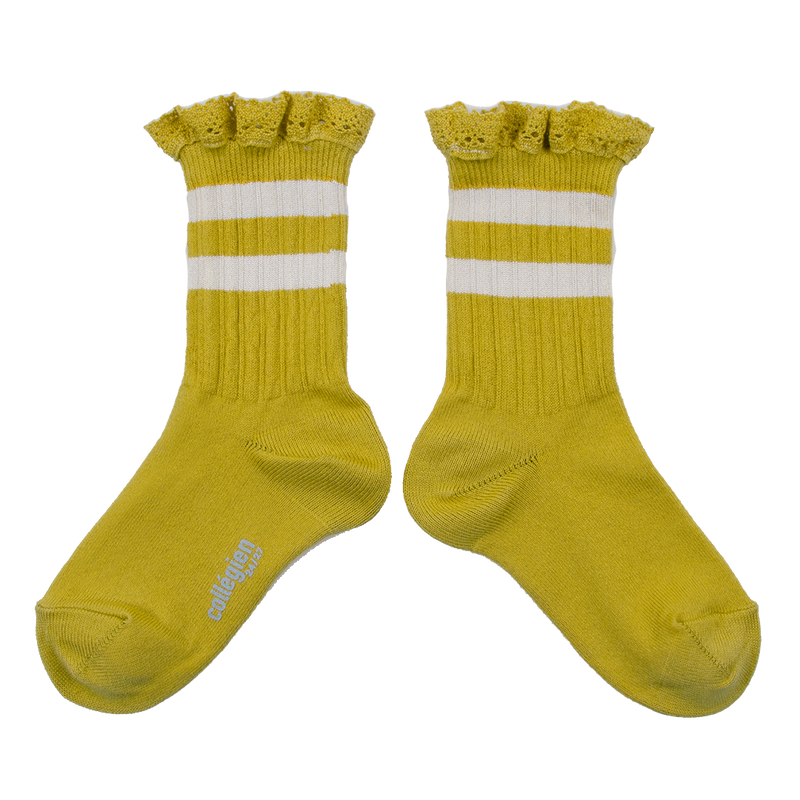 Ribbed Varsity Crew Socks w/ Lace - Yellow