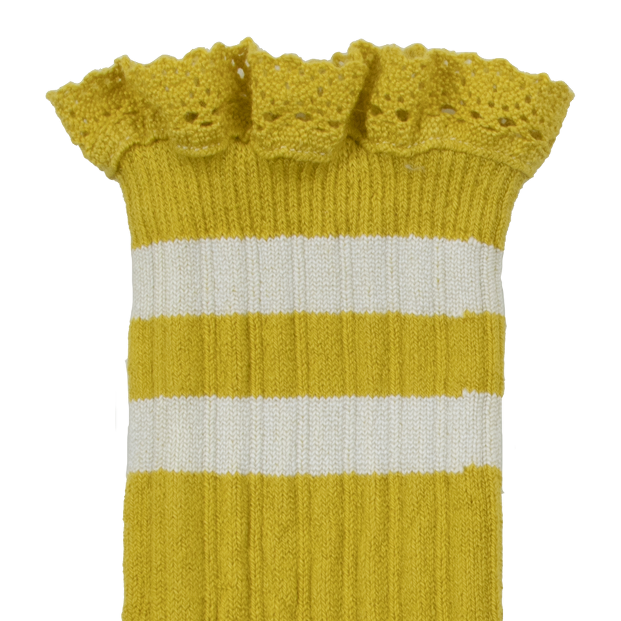 Ribbed Varsity Crew Socks w/ Lace - Yellow