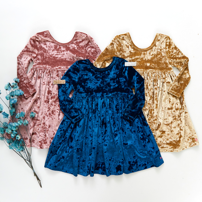 Girls Steph Dress - Crushed Blue Velvet