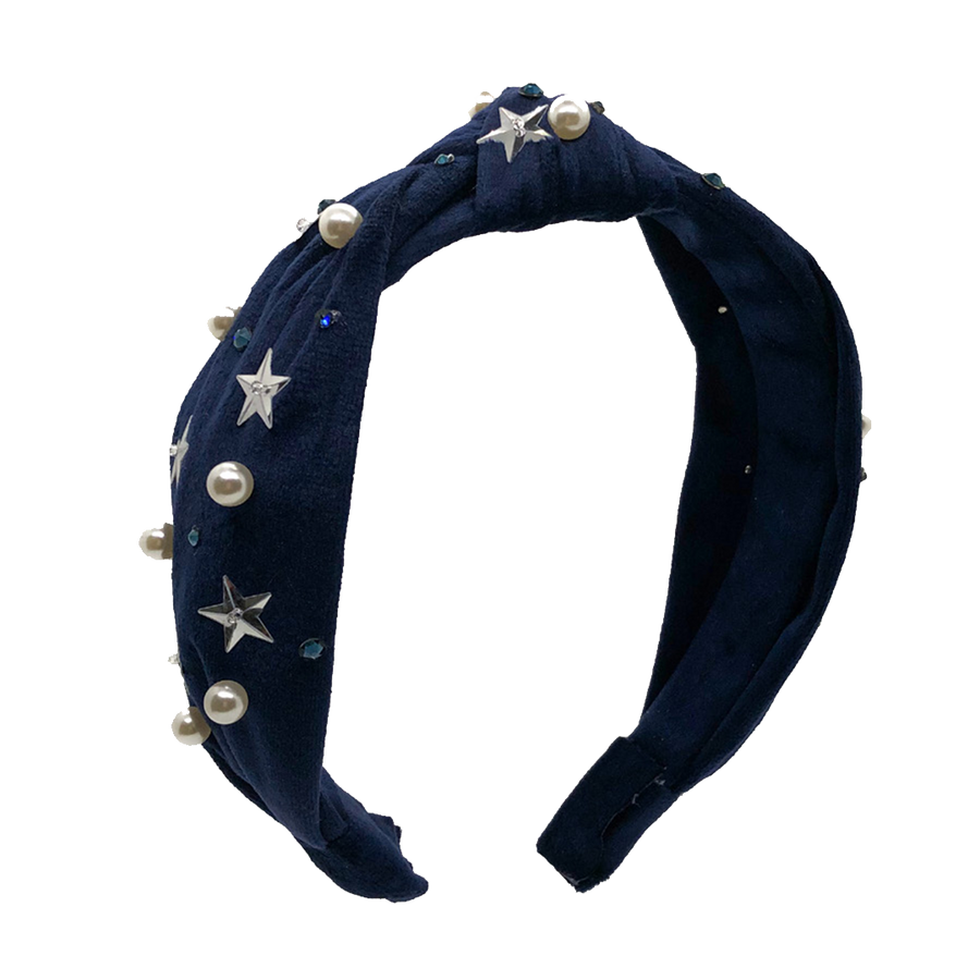 Velvet Pearl Stud Headband - Navy