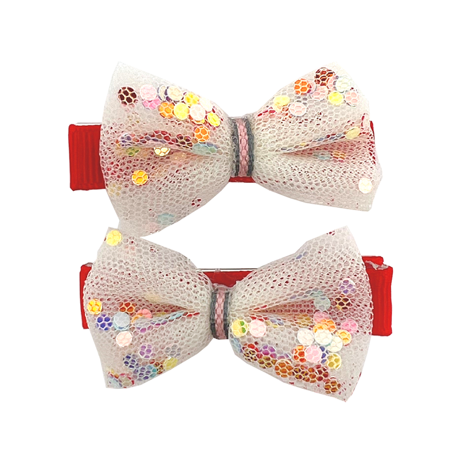 Holiday Clips - Red/White Confetti Bow 2 Pack