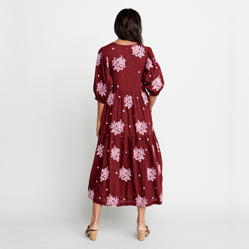Womens Maribelle Dress - Burgundy Embroidery