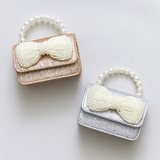 Glitter Pearl Bow Bag - Gold