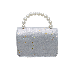 Glitter Pearl Handle Bow Bag - Silver