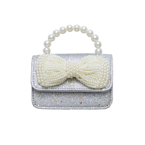 Glitter Pearl Handle Bow Bag - Silver